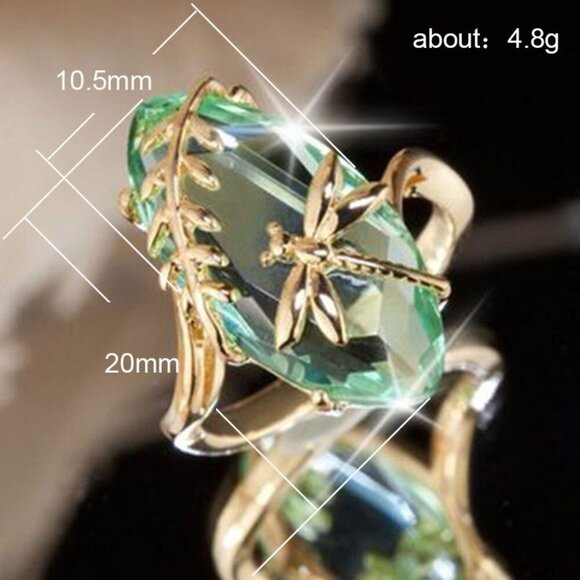 ✨Super Large Oval Crystal Clear Zircon Dragonfly Gold Rings for Women,EVGG1116 - Picture 4 of 7